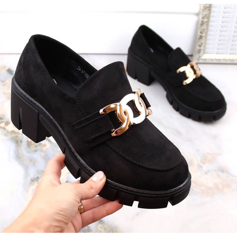 Zamszowe półbuty mokasyny na obcasie Vinceza W JAN250 czarne 1