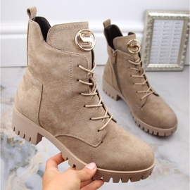 Zamszowe botki na słupku i platformie ocieplane M.Daszyński W SAN22 beżowe 1