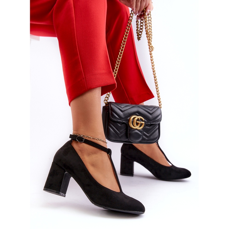 Czółenka z Eko-Zamszu Na Słupku Czarne 2