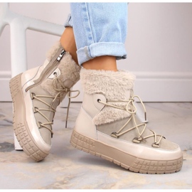 Skórzane botki na platformie ocieplane Filippo W PAW475B beżowe 2