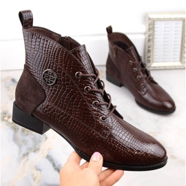 Lakierowane botki kroko ocieplane Filippo W PAW478B brązowe 2