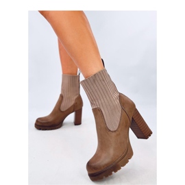 Botki na obcasie ze ściagaczem  Khaki brązowe 1