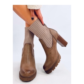 Botki na obcasie ze ściagaczem  Khaki brązowe 2