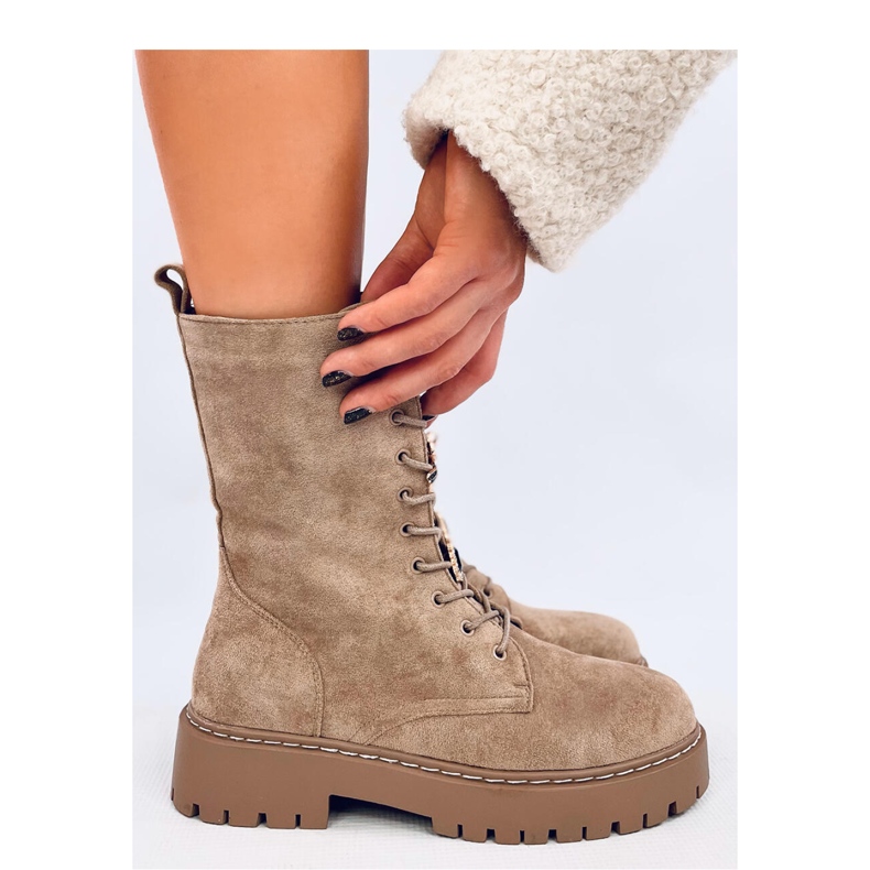 Botki glany sznurowane z muchą Centro Khakisuede - Inello beżowy 1