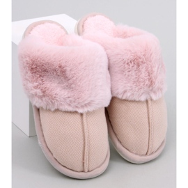 Kapcie w jodełkę z futerkiem Allens Pudrowy Róż różowe 2