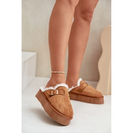 Kapcie damskie ocieplane futerkiem FA-185 camel brązowe 1