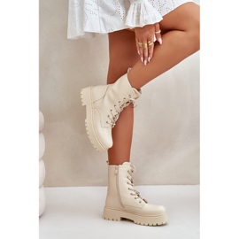 Ocieplane botki damskie workery z przypinkami beżowe beżowy 3