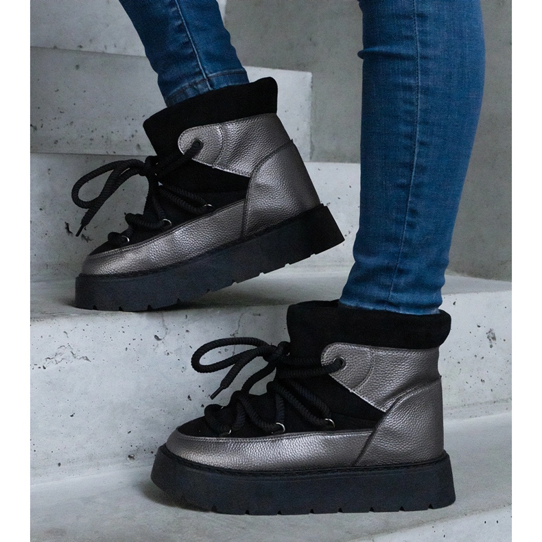 Czarne śniegowce damskie na platformie ocieplane futerkiem 1