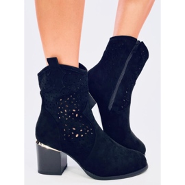 Botki  damskie ażurowe zamszowe kowbojki czarne 1