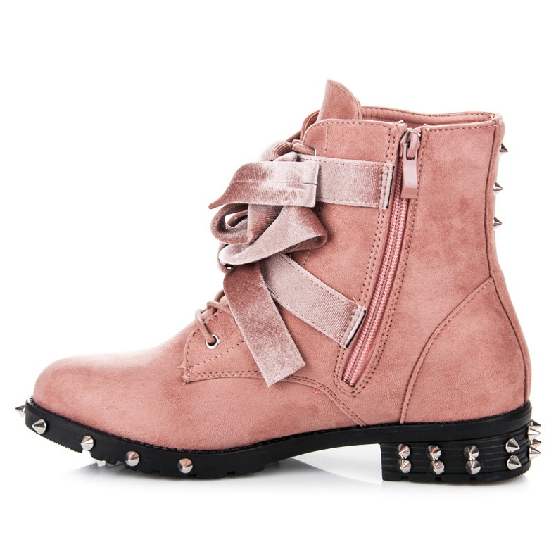 Vices Zamszowe workery z ćwiekami różowe 1