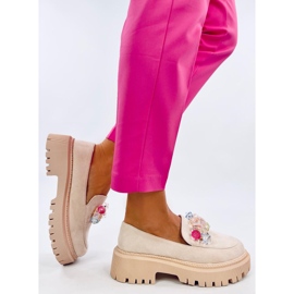 Mokasyny Damskie na platformie z kamieniami beżowe beżowy 2
