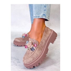 Seastar Mokasyny damskie na platformie z kamieniami beż-khaki beżowy 1