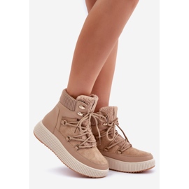 Niskie Śniegowce Na Platformie Brązowe beżowy 1