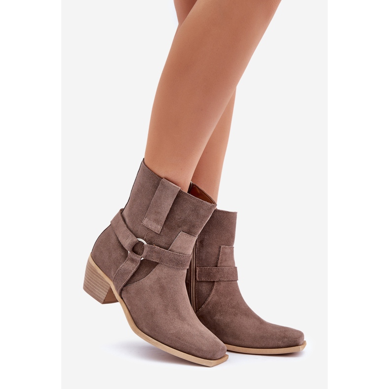 Botki Z Naturalnego Zamszu Na Obcasie Zazoo 3444/2 Brązowe 1