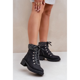 Damskie Trapery Z Kożuszkiem Na Niskim Obcasie Czarne 2