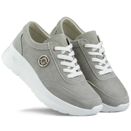Skórzane sneakersy damskie na platformie szare GD-XF-108G 1