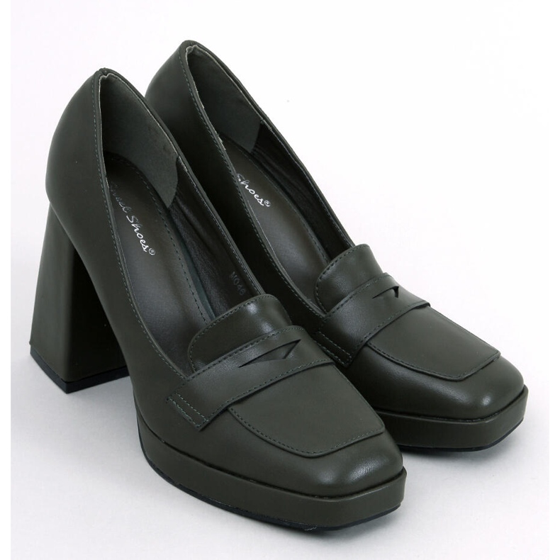 Czółenka Damskie na wysokim słupku zielone 1