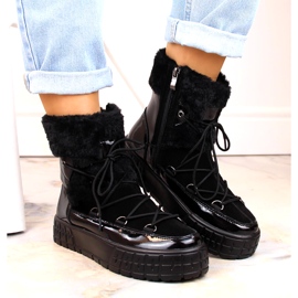 Damskie śniegowce Filippo z futerkiem lakierowane czarne 3