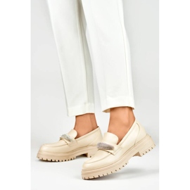 Półbuty damskie mokasyny z cyrkoniami beżowe 7961BE beżowy 2