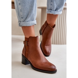 Seastar Botki ocieplane damskie z klamrą camel brązowe 1