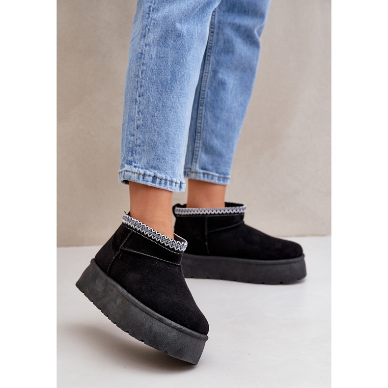 Śniegowce Na Platformie Z Ozdobnym Haftem Czarne 2