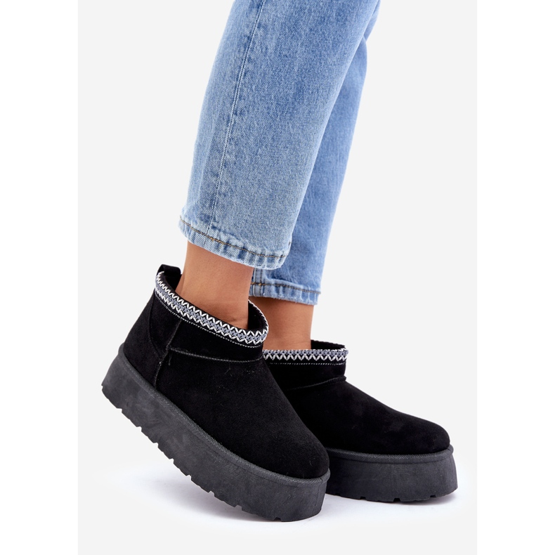 Śniegowce Na Platformie Z Ozdobnym Haftem Czarne 1