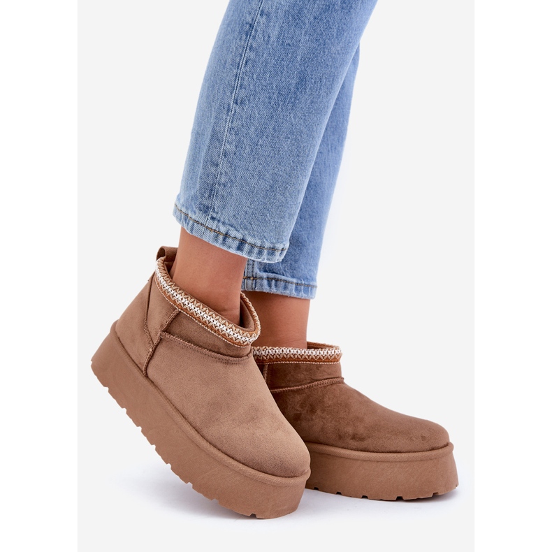 PG2 Śniegowce Na Platformie Z Ozdobnym Haftem brązowe 1