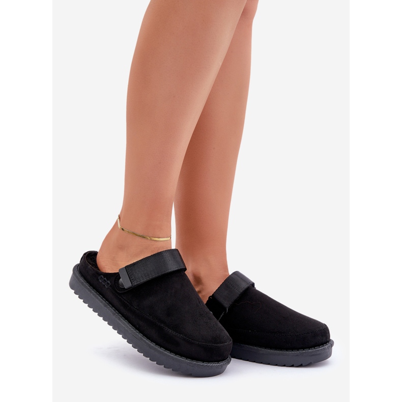 Ocieplane Kapcie Damskie Na Platformie Czarne 1