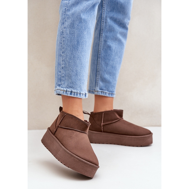 Niskie Śniegowce Na Platformie Brązowe 2