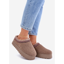 Śniegowce Kapcie Na Platformie Z Futerkiem Typu Baranek Brązowe 1