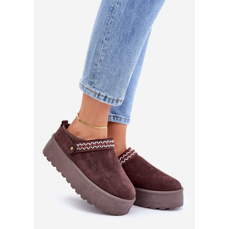 Śniegowce Z Ozdobnym Haftem Czekoladowe brązowe 1