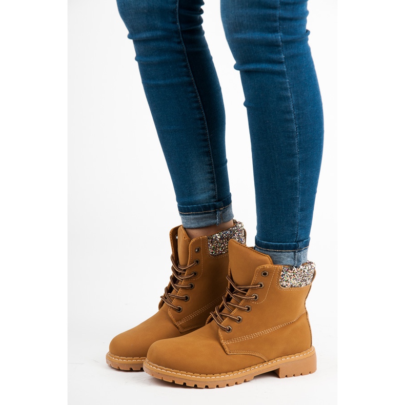 Traperki z brokatem brązowe 2