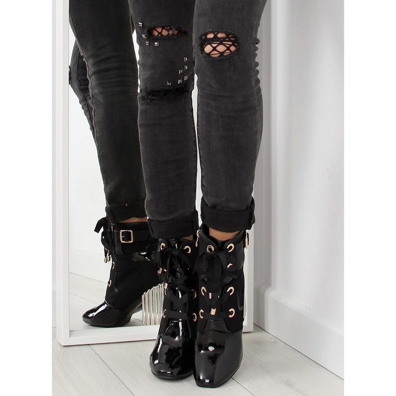 Botki na metalicznym obcasie czarne black 2