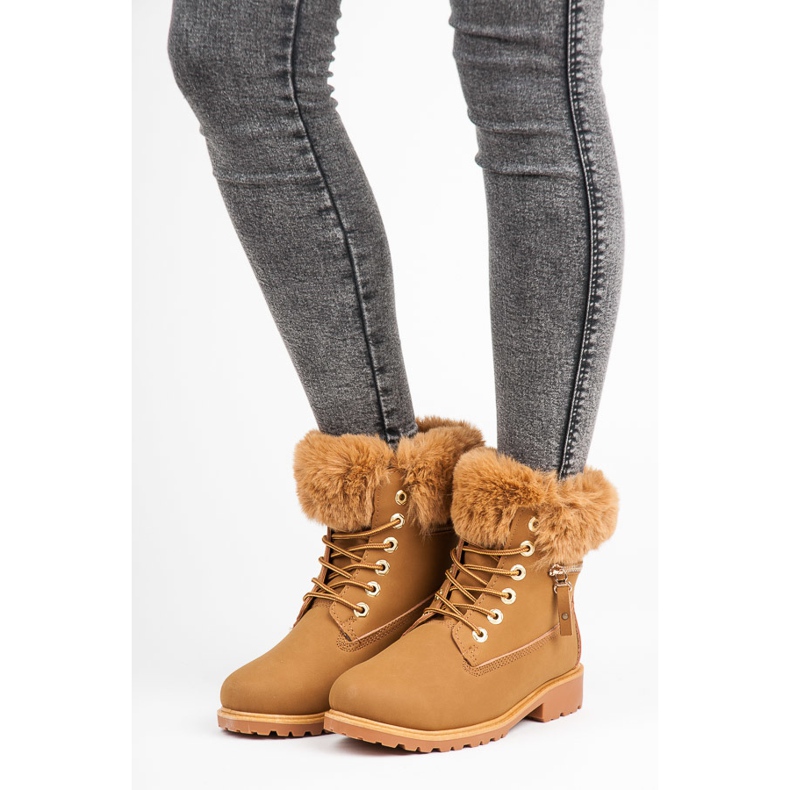 Traperki z futerkiem na cholewce brązowe 2