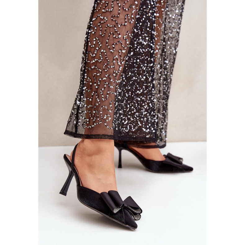 Materiałowe Szpilki Z Kokardą Czarne 2