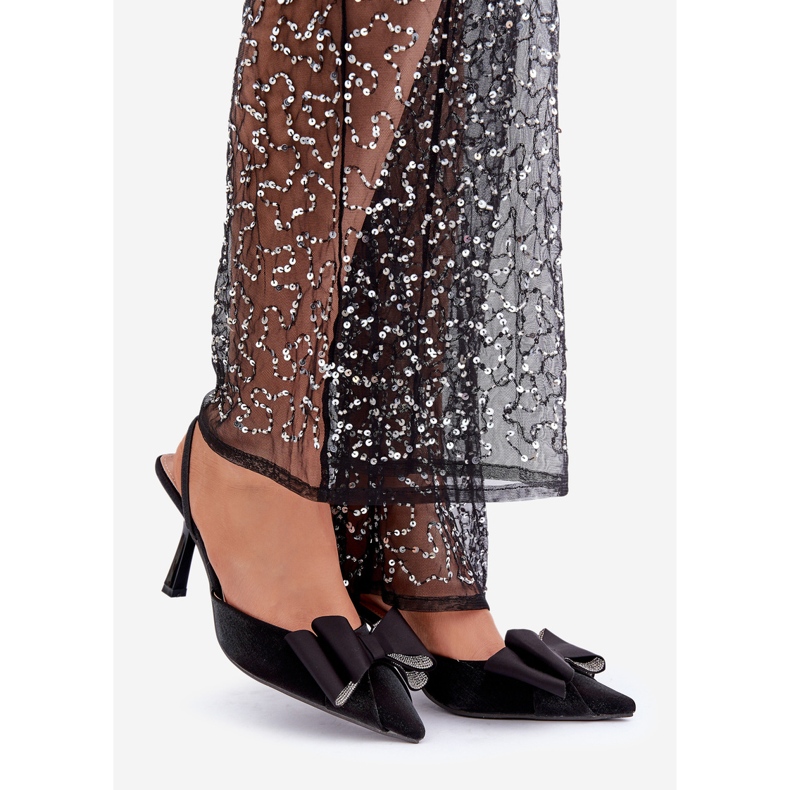 Materiałowe Szpilki Z Kokardą Czarne 1