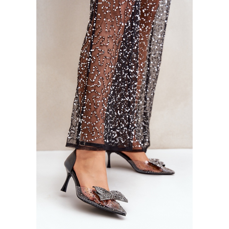 Zdobione Szpilki Z Kokardą Czarne 2