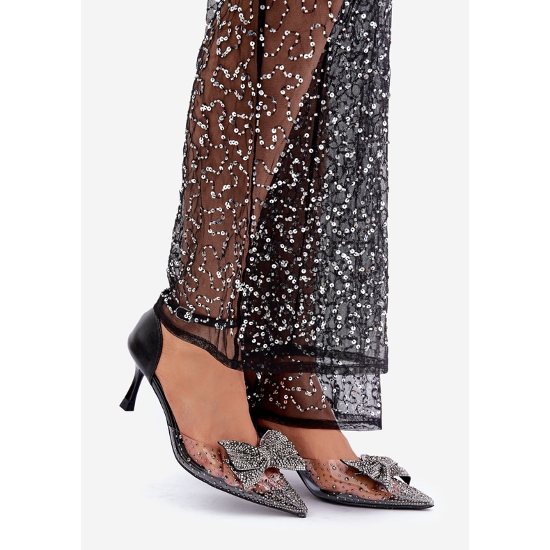 Zdobione Szpilki Z Kokardą Czarne 1