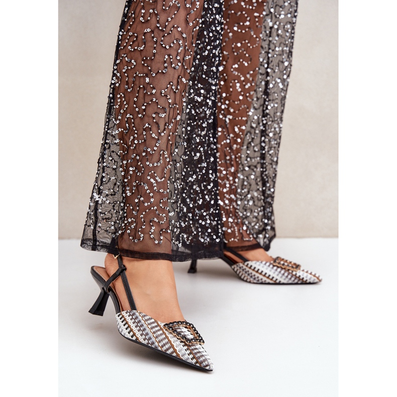 Szpilki Z Ozdobą I Odkrytą Piętą Czarne 2