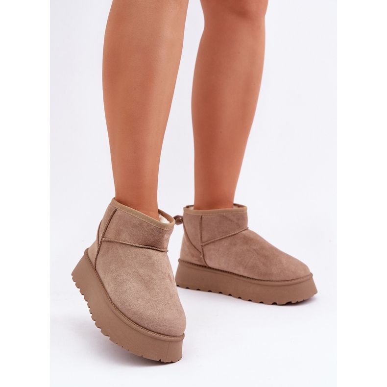 Śniegowce Na Platformie Z Eko Zamszu Ciemnobeżowe beżowy 2