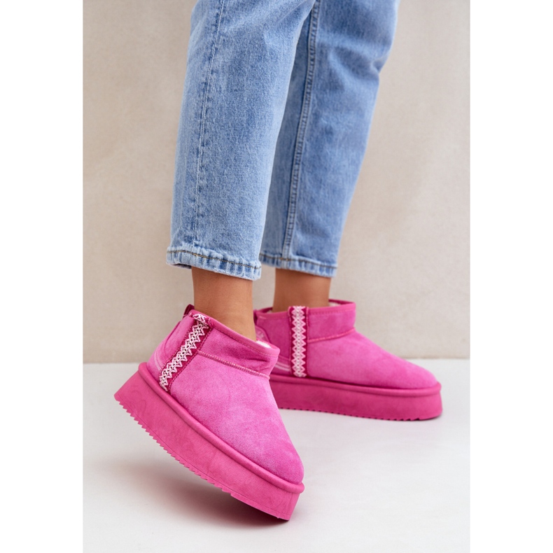 Śniegowce damskie na platformie zamszowe różowe 1