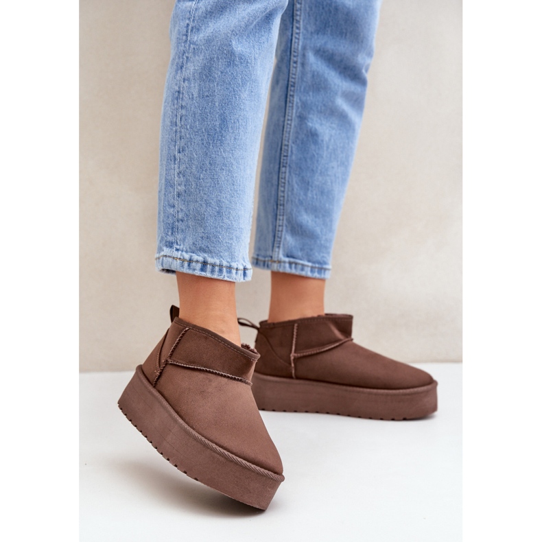 Śniegowce damskie na platformie zamszowe brązowe 1