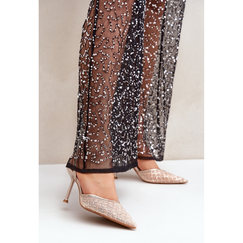 Szpilki Model Berilae B1639-202 Gold Brokat - Step in style żółte 1