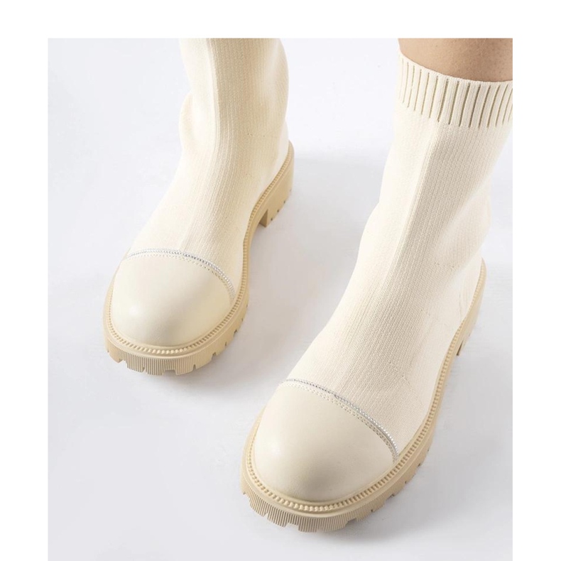 Beżowe skarpetowe botki z cyrkoniami Vail - Solea beżowy 1