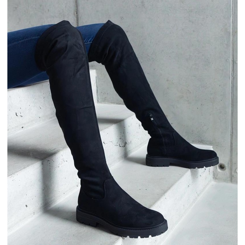 Czarne długie kozaki na płaskiej podeszwie Tromi - Solea 2