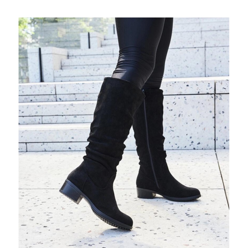 Czarne marszczone kozaki eko-zamsz Angelico - Solea 1