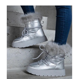 Srebrne ocieplane śniegowce z futerkiem Arilla - Solea szare 1