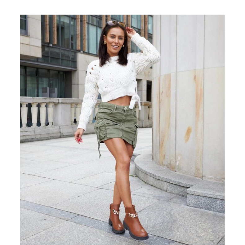 Brązowe botki zdobione łańcuchem Bonsaint - Solea 1