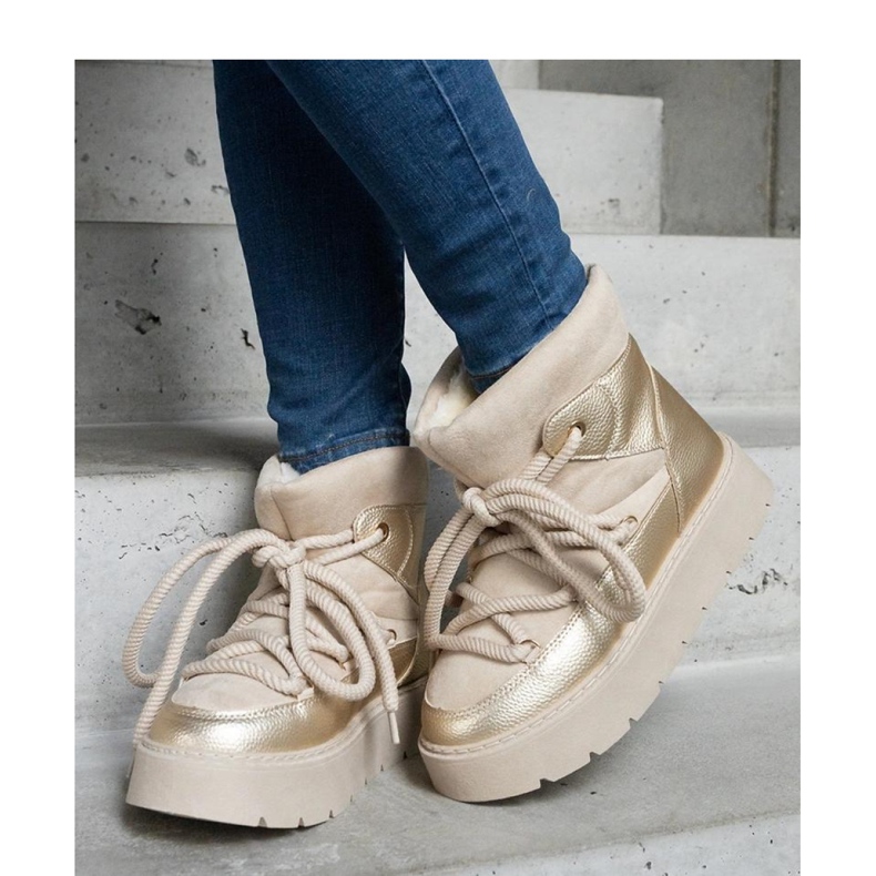 Beżowe śniegowce na platformie ocieplane futerkiem Sapphi - Solea beżowy 1