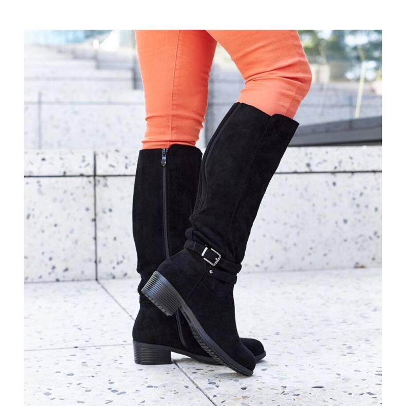 Czarne ocieplane kozaki eko-zamsz Aldisio - Solea 1